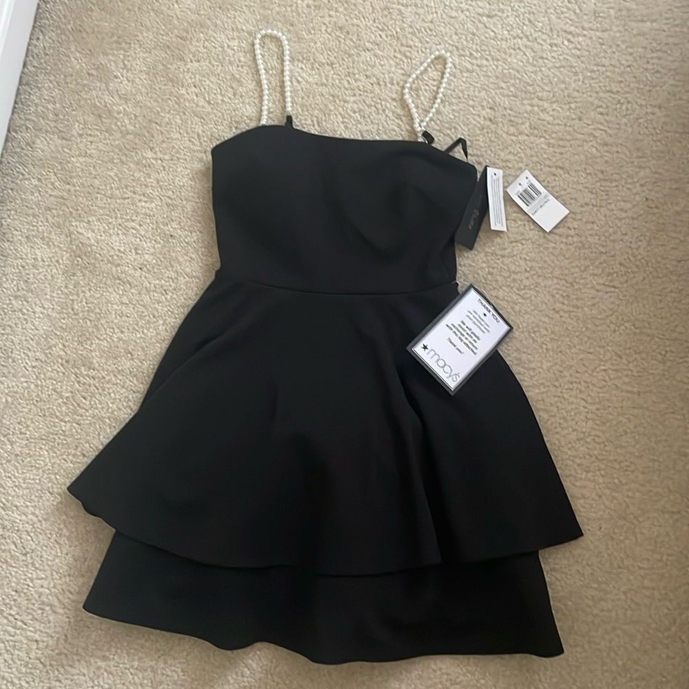 City Studios black dress, imitation pearl straps, brand new with tags, size 1/2 - Picture 1 of 7